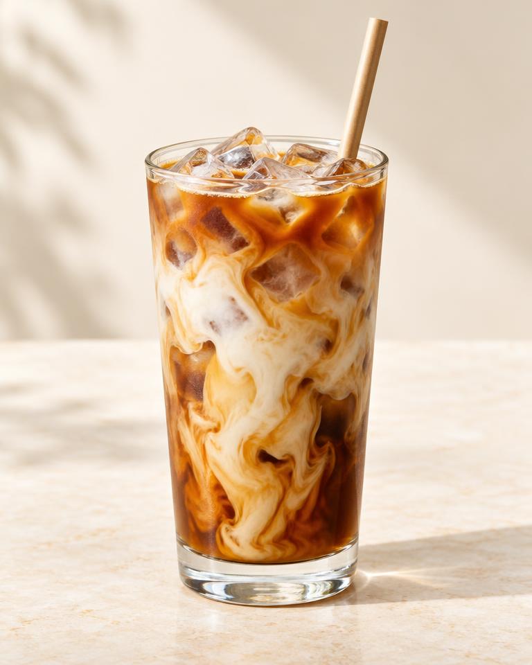 Iced coffee with milk and ice